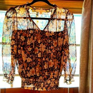 Monteau LA blouse Size XL -Lined.  PtoP 19.5in w/ stretch / length 23in